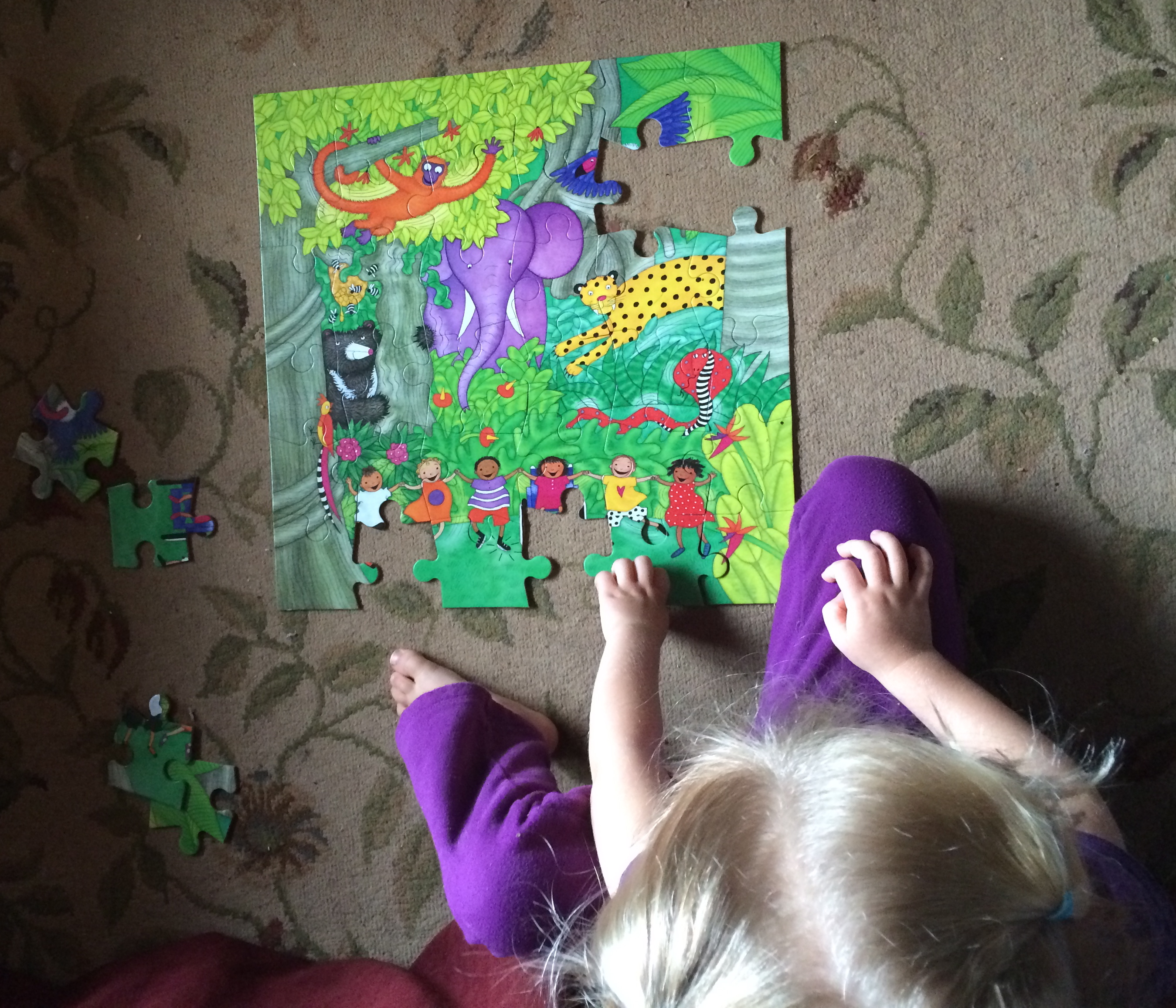 My three year old does the Animal Boogie puzzle by herself. She continues to put it together at least once a day.