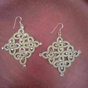 Tatted Square Earrings with Beads