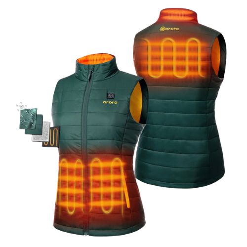 Ororo heated vest showing heating zones